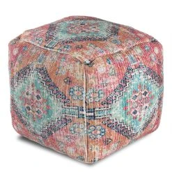 World Market Square Orange And Blue Vintage Medallion Pouf