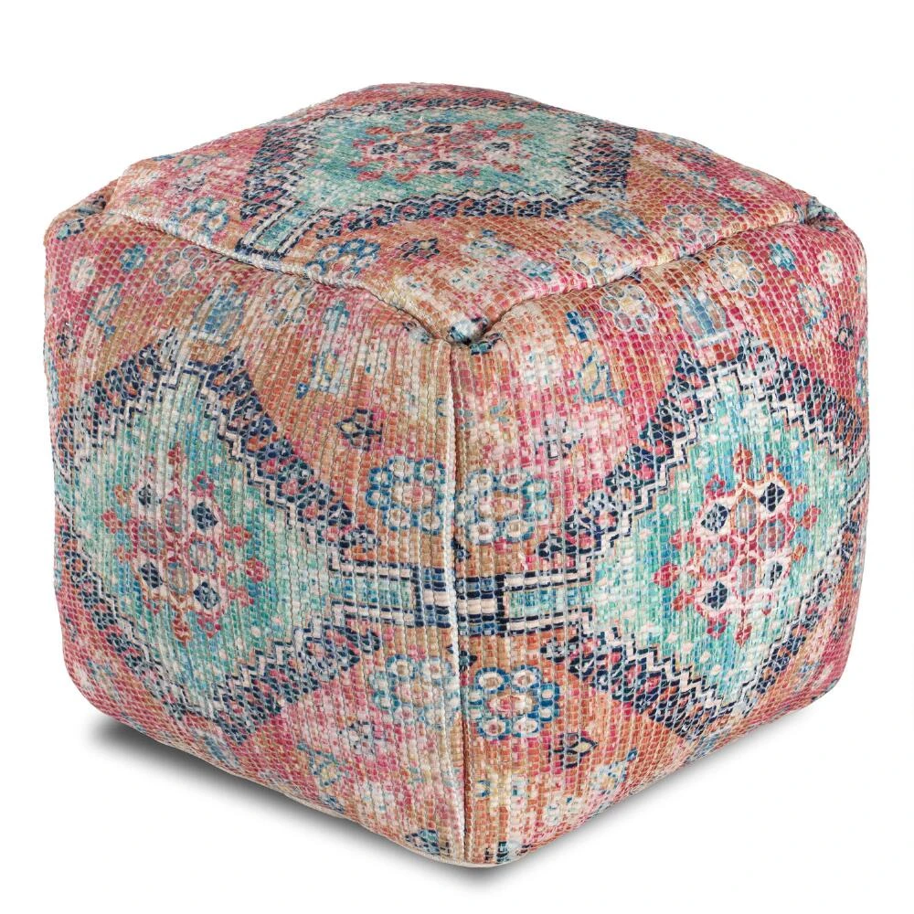 World Market Square Orange And Blue Vintage Medallion Pouf
