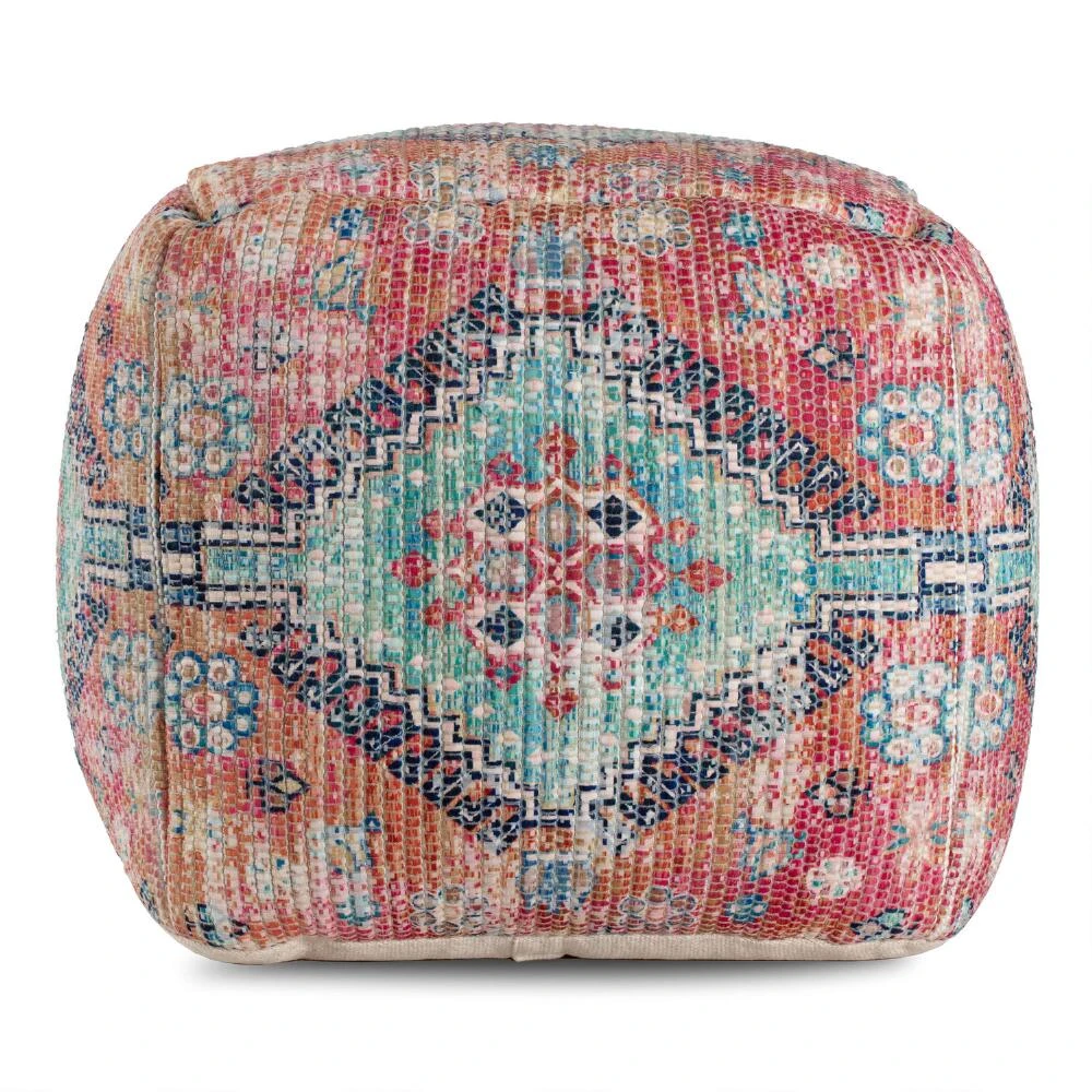 World Market Square Orange And Blue Vintage Medallion Pouf - Image 2