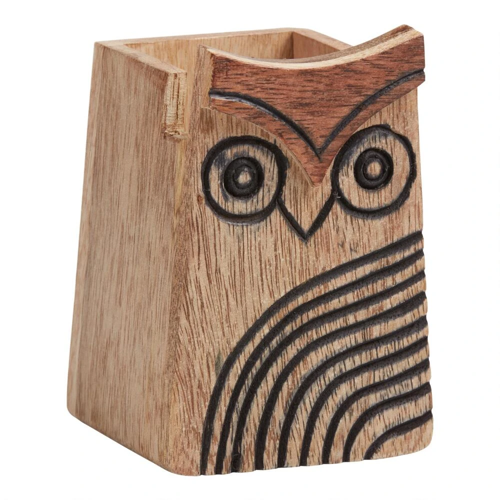 World Market Wood Owl Eyeglass Holder and Pencil Cup