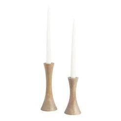 World Market Flared Whitewash Wood Taper Candle Holder