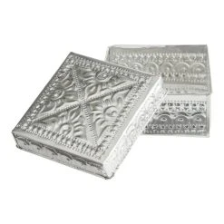 World Market Square Embossed Tin Trinket Box