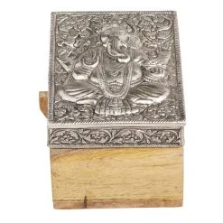 World Market Embossed Metal and Wood Ganesh and Hamsa Boxes Set of 2