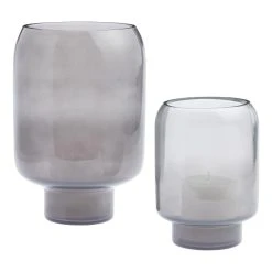 World Market Gray Glass Pedestal Hurricane Candle Holder