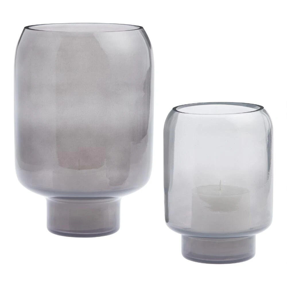 World Market Gray Glass Pedestal Hurricane Candle Holder