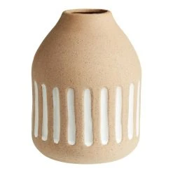 World Market Sandy White Textured Stripe Ceramic Vase