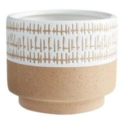 World Market Natural and White Ceramic Abstract Scratch Planter