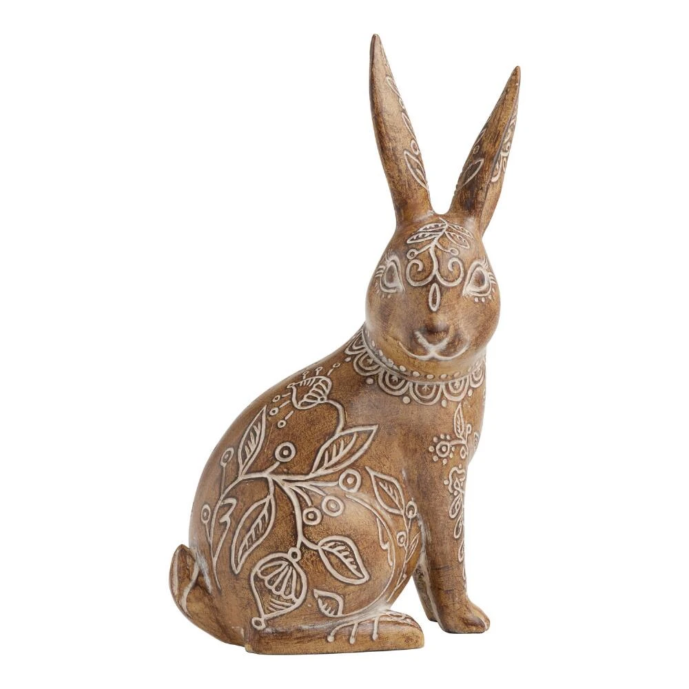 World Market Etched Floral Standing Bunny Decor