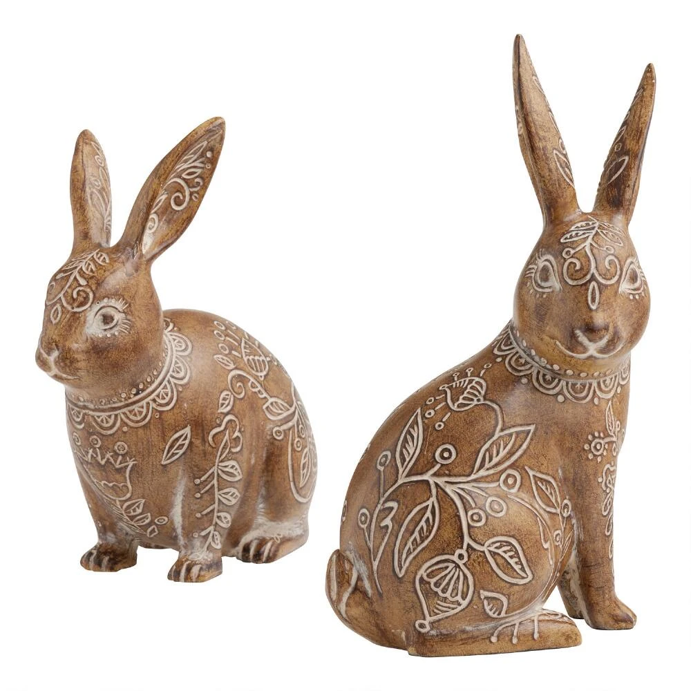 World Market Etched Floral Standing Bunny Decor - Image 2