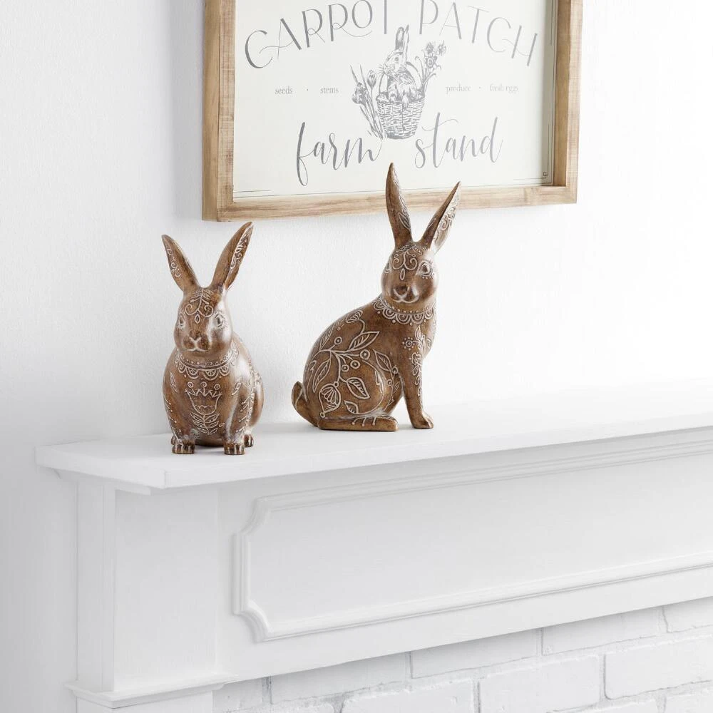 World Market Etched Floral Standing Bunny Decor - Image 3