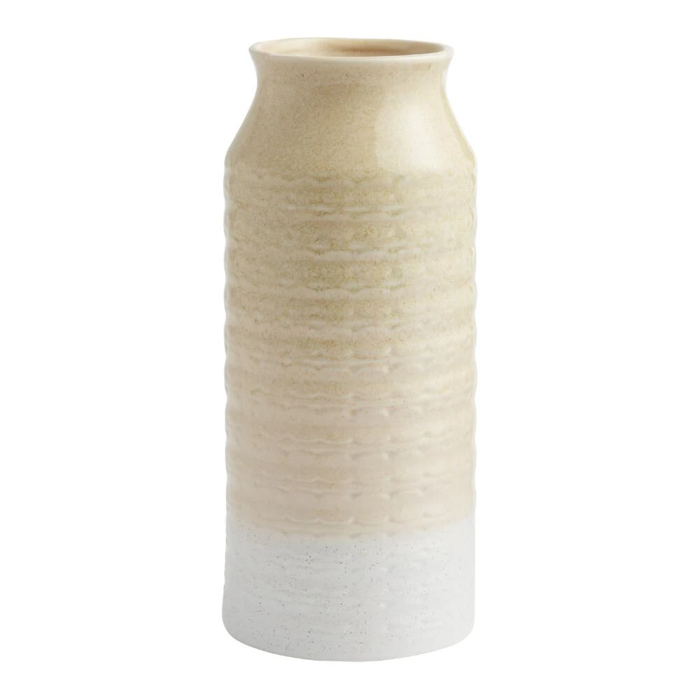 World Market Tall Sage Green And White Scallop Ombre Ceramic Vase