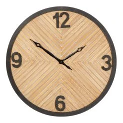 World Market Light Brown Wood and Black Metal Industrial Wall Clock