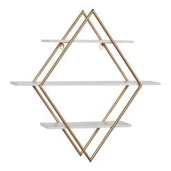 World Market White And Gold Diamond 3 Tier Wall Shelf