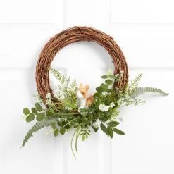World Market Faux Fur Bunny and Spring Greenery Wreath