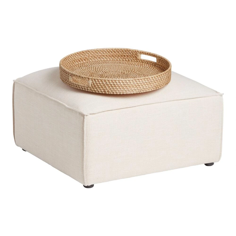 World Market Capriana Natural Rattan Woven Ottoman Tray - Image 3
