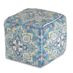 World Market Square Blue Vintage Medallion Pouf