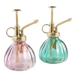 World Market Green and Pink Ribbed Glass Plant Misters Set of 2