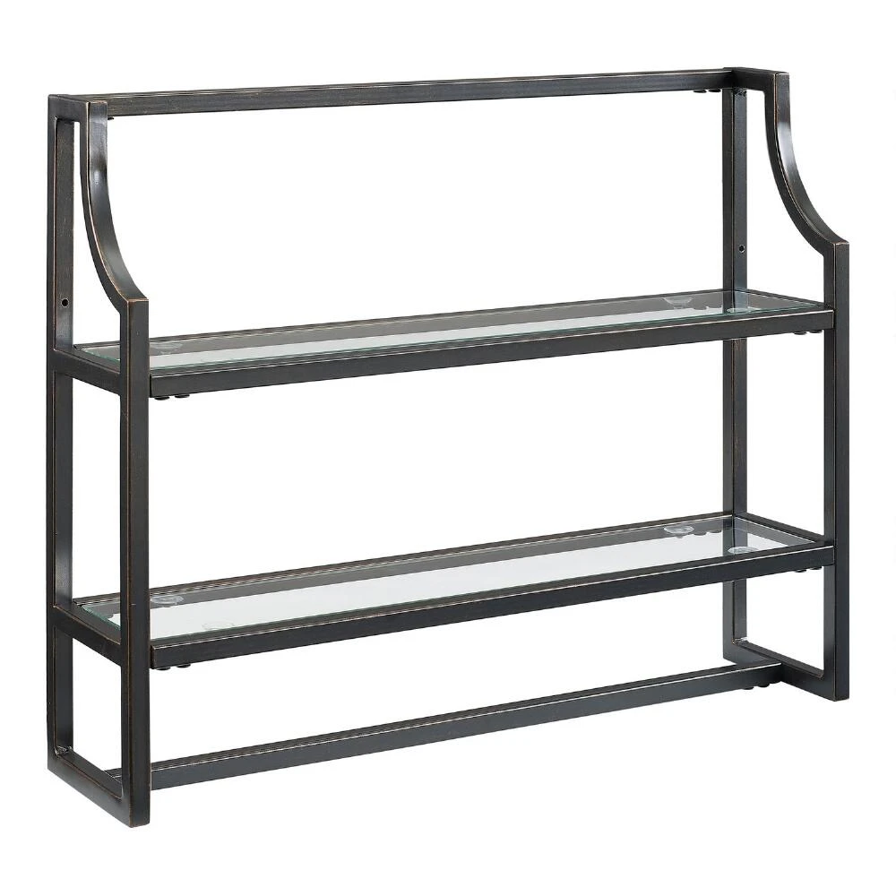 World Market Milayan Bronze Metal and Glass Bathroom Wall Shelf