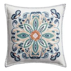 World Market Amalfi Medallion Ivory and Blue Indoor Outdoor Throw Pillow