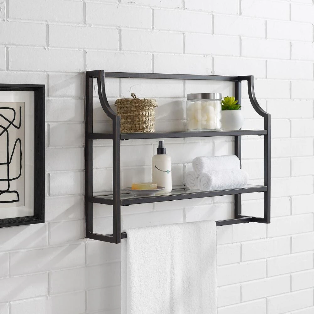 World Market Milayan Bronze Metal and Glass Bathroom Wall Shelf - Image 5