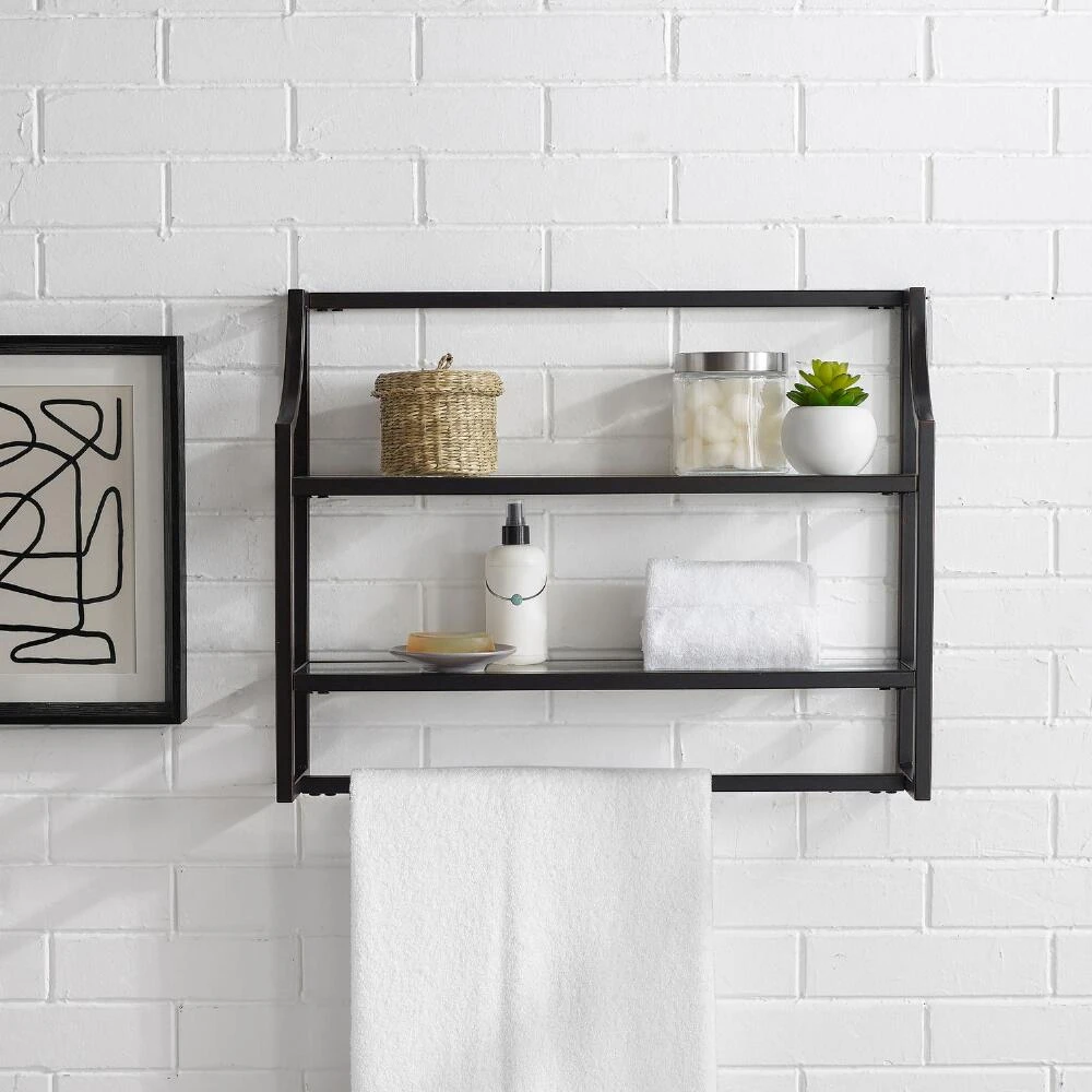 World Market Milayan Bronze Metal and Glass Bathroom Wall Shelf - Image 6