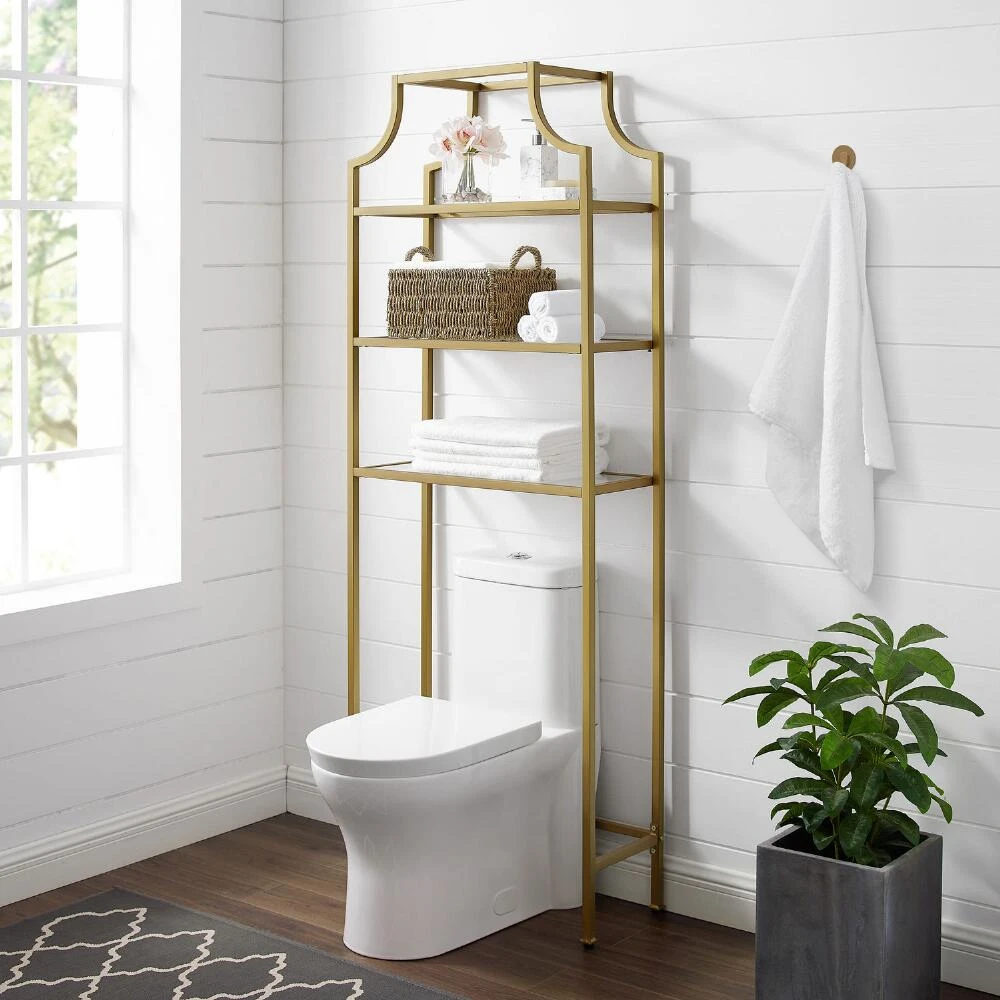 World Market Milayan Gold Metal and Glass Bathroom Space Saver Shelf - Image 5