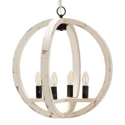 World Market Shelton Distressed White Wood Orb 4 Light Pendant Lamp