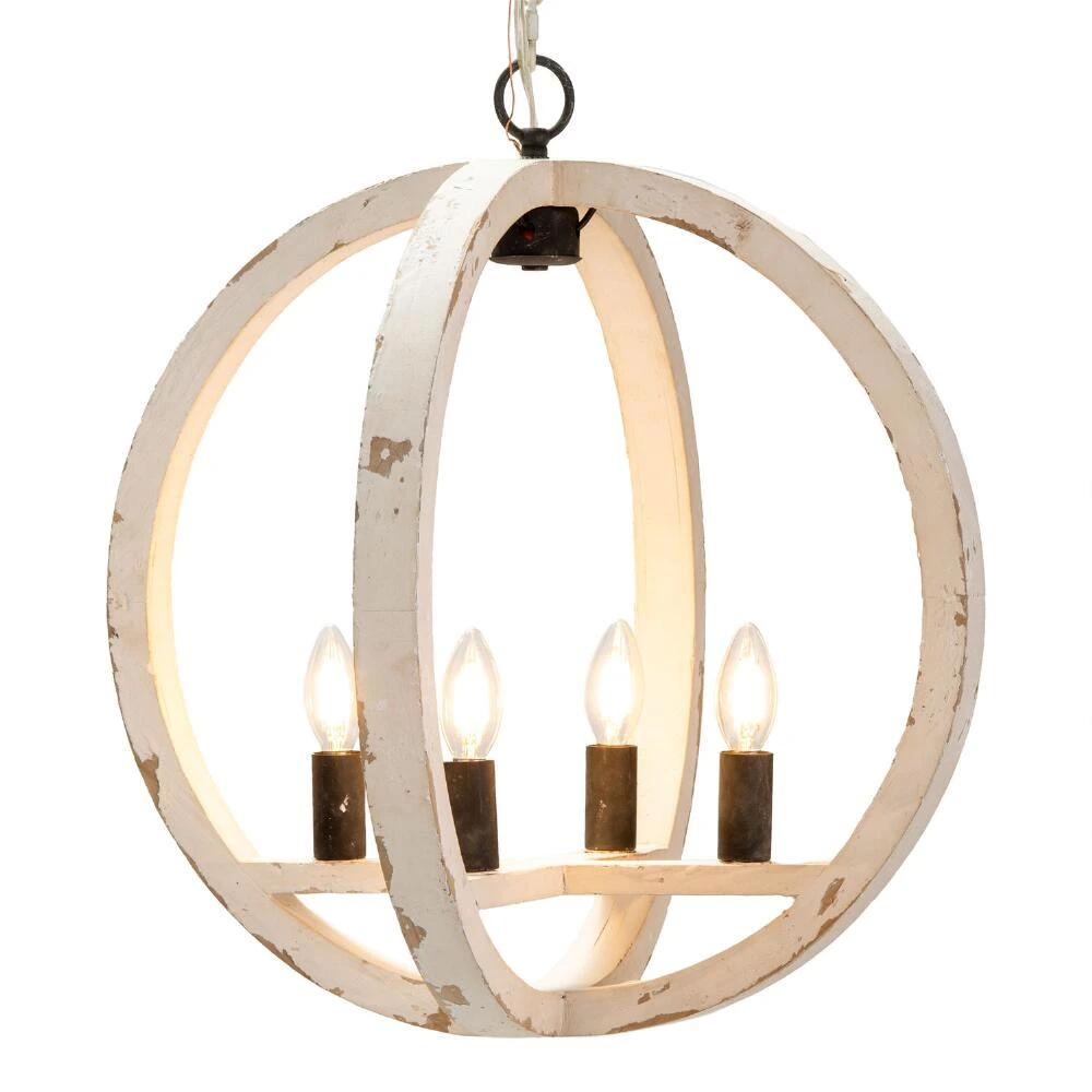 World Market Shelton Distressed White Wood Orb 4 Light Pendant Lamp - Image 2