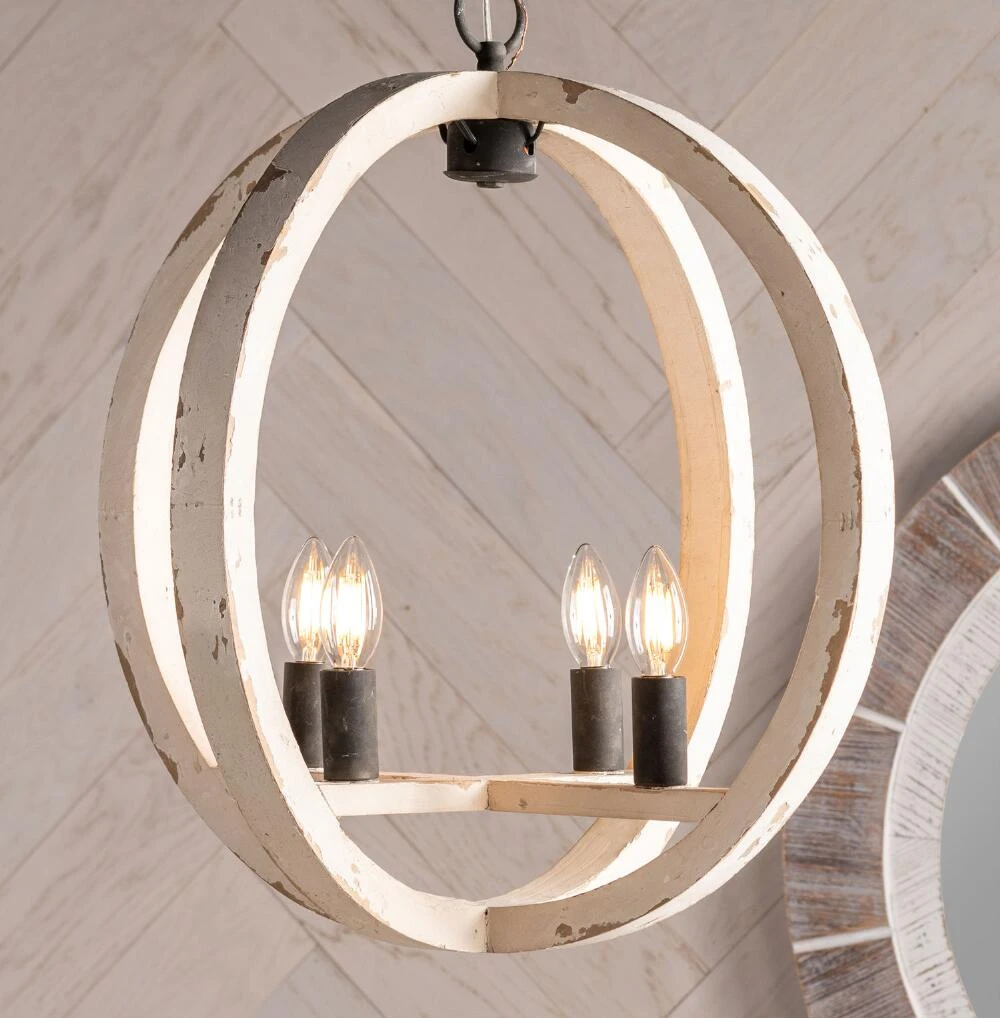 World Market Shelton Distressed White Wood Orb 4 Light Pendant Lamp - Image 5