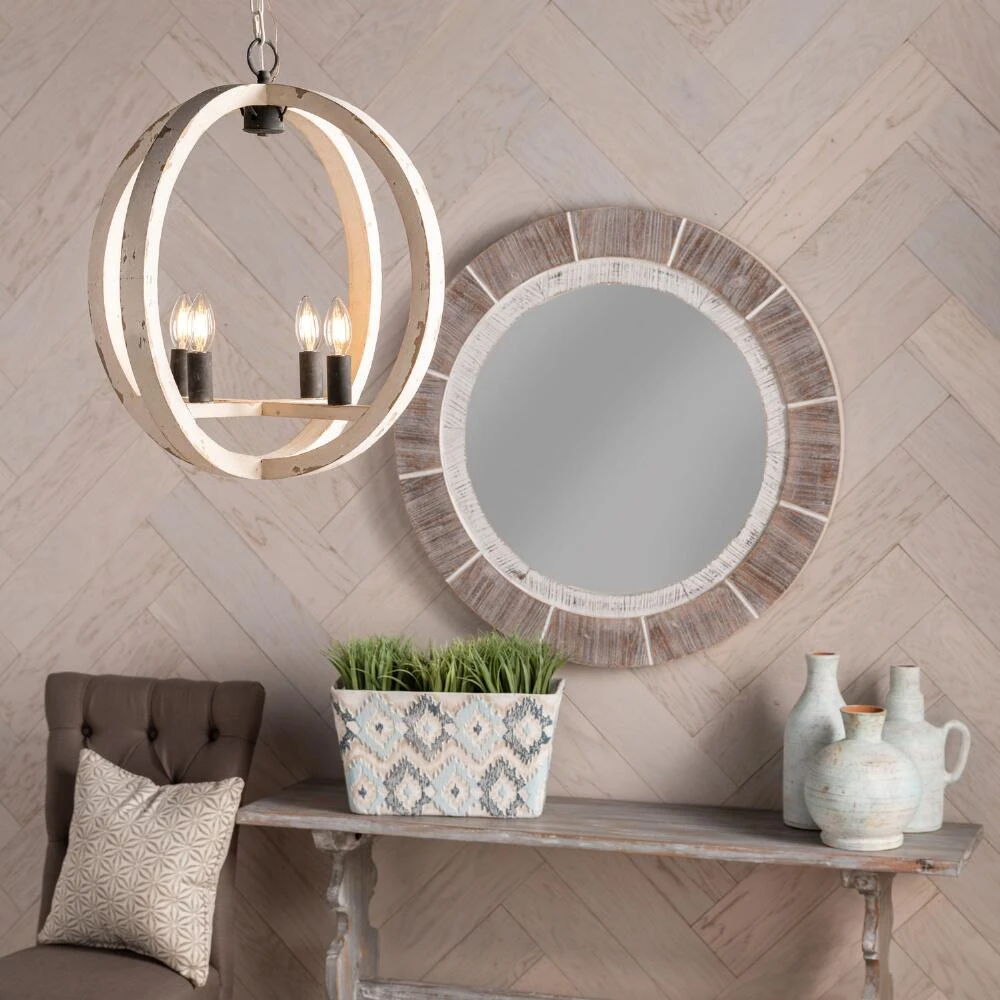 World Market Shelton Distressed White Wood Orb 4 Light Pendant Lamp - Image 6