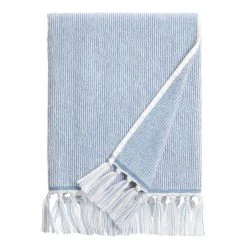 World Market Azure Blue And White Marled Bath Towel