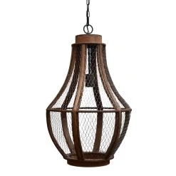 World Market Denning Rustic Brown Wood And Wire Teardrop Pendant Lamp