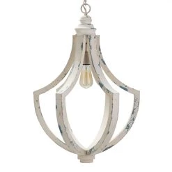 World Market Shelby Distressed White Wood Teardrop Pendant Lamp