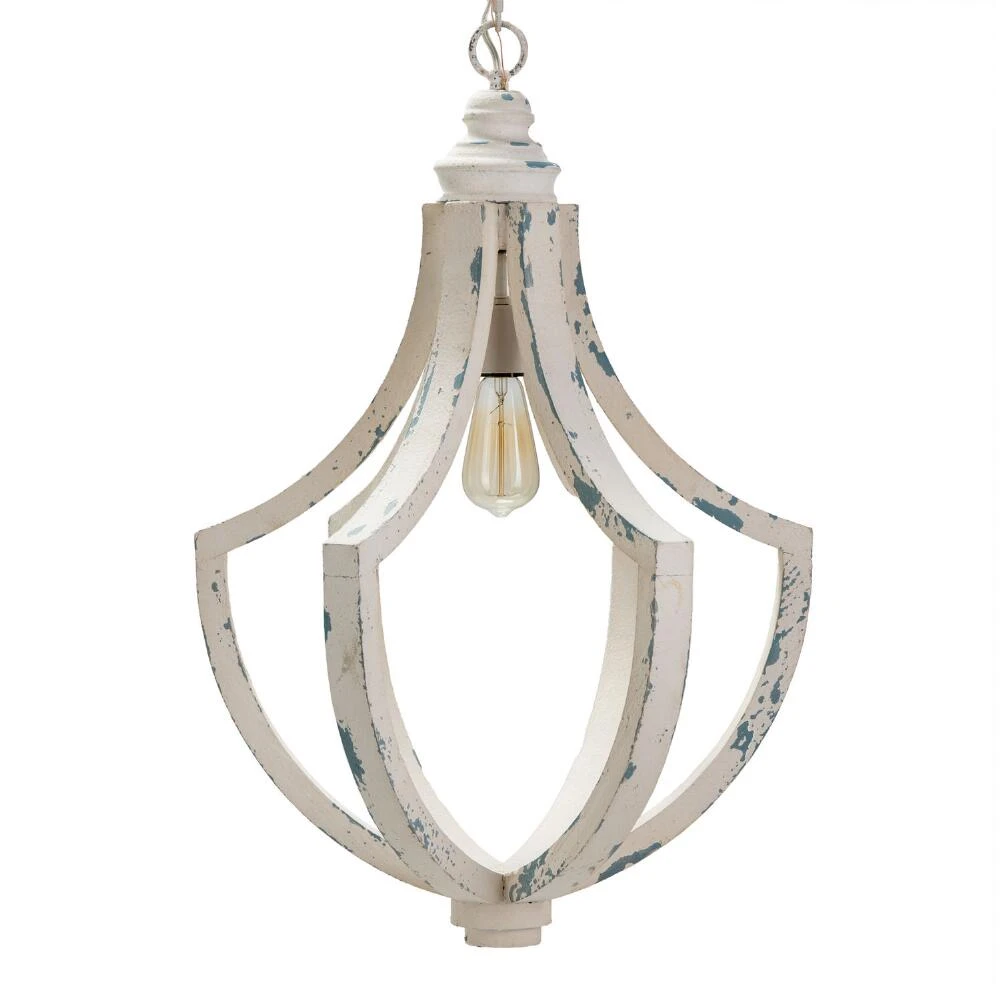 World Market Shelby Distressed White Wood Teardrop Pendant Lamp