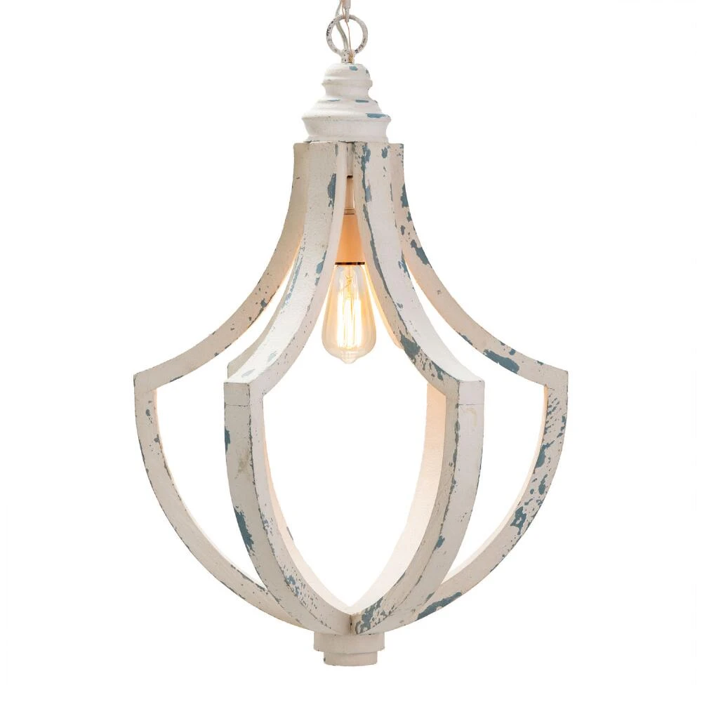 World Market Shelby Distressed White Wood Teardrop Pendant Lamp - Image 2