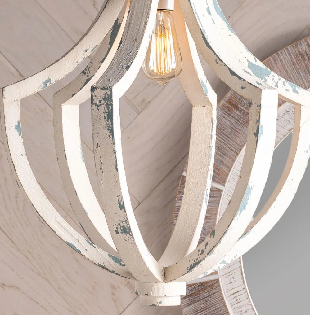 World Market Shelby Distressed White Wood Teardrop Pendant Lamp - Image 3