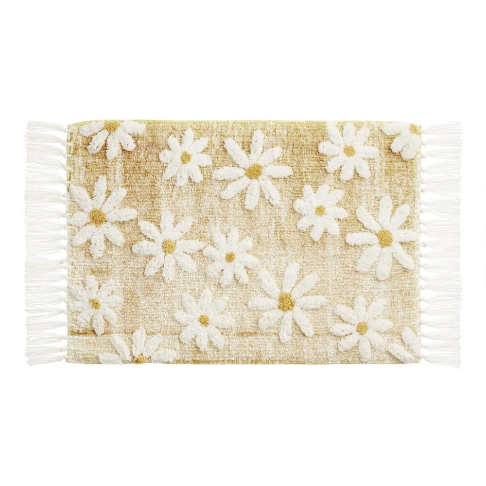 World Market Yellow And White Daisy Tufted Tassel Bath Mat
