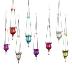 World Market Glass Dahlia Tealight Hanging Lanterns Set of 8