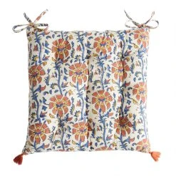 World Market Red And Blue Floral Jaipur Block Print Chair Cushion