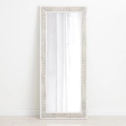 World Market Natural And White Carved Wood Leaning Full Length Mirror