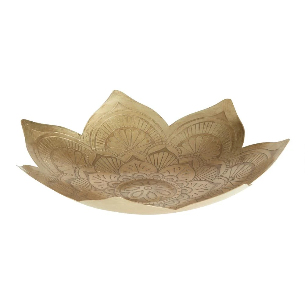 World Market CRAFT Gold Metal Etched Lotus Diwali Tray