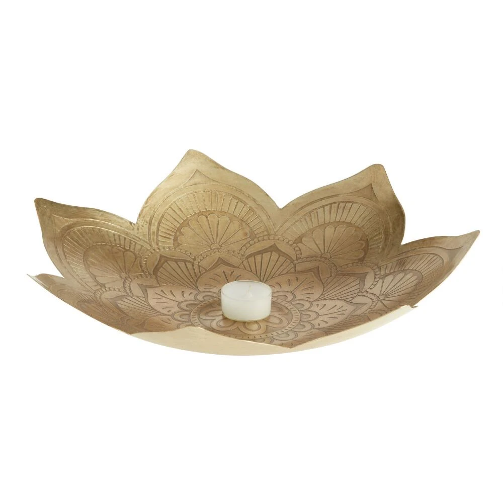World Market CRAFT Gold Metal Etched Lotus Diwali Tray - Image 2