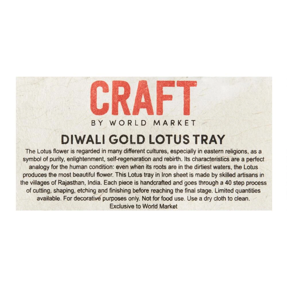 World Market CRAFT Gold Metal Etched Lotus Diwali Tray - Image 3