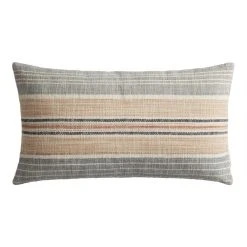 World Market Taupe and Green Stripe Indoor Outdoor Lumbar Pillow