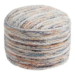 World Market Round Multicolor Handwoven Indoor Outdoor Pouf