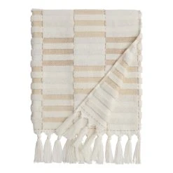 World Market Sloan Tan And Ivory Striped Sculpted Bath Towel