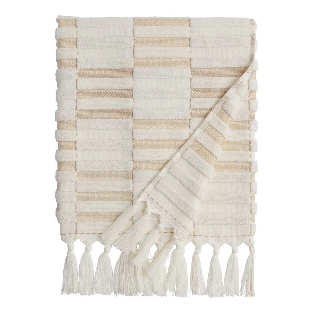 World Market Sloan Tan And Ivory Striped Sculpted Bath Towel