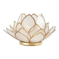 World Market White Capiz Lotus Tealight Candle Holder