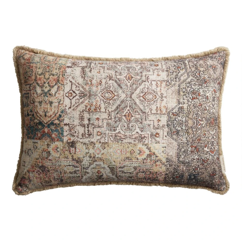 World Market Oversized Pink Multicolor Carpet Print Lumbar Pillow