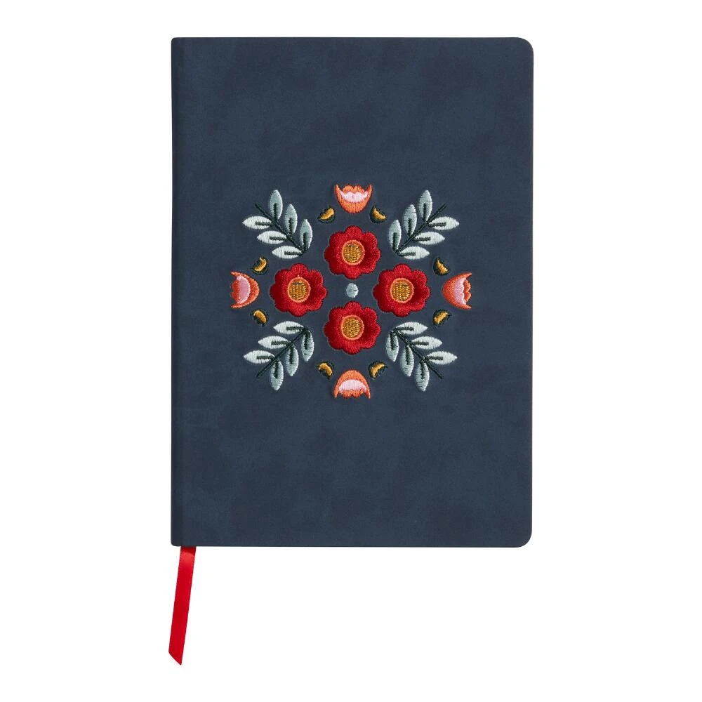 World Market Denik Indigo Blue Embroidered Floral Journal